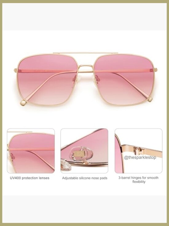 Metal Frame Square Aviator Sunglasses with UV400 Protection main image 5